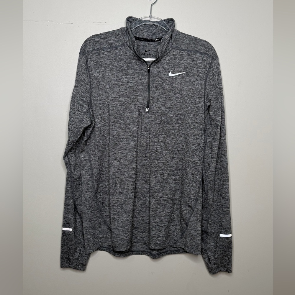 Nike Men’s Dark Gray Heather Quarter-Zip Performance Pullover Running Reflective
